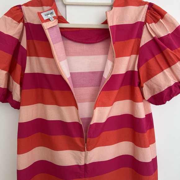 Olivia James The Label Bellini Stripe Louise Dress,Puff Sleeve,Preppy Sz L India - Picture 8 of 11